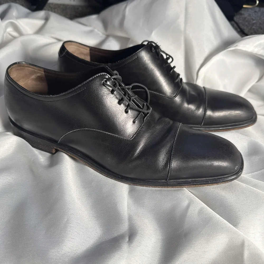 Salvatore Ferragamo Studio Black Cap Toe Oxford Dress Shoes Men US 8 1/2 E Italy